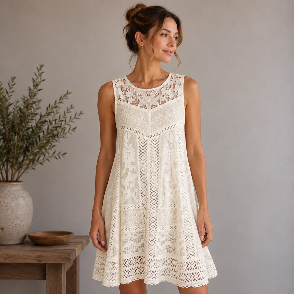 Vanessa Virginia Of White Floral Lace Sleeveless Cottagecore Dress 4